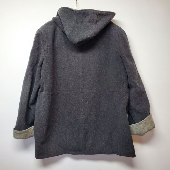 London Fog Women's‎ 100% Wool Grey Coat Hood Sz XL Square Pockets Lined Full Zip - Picture 7 of 16